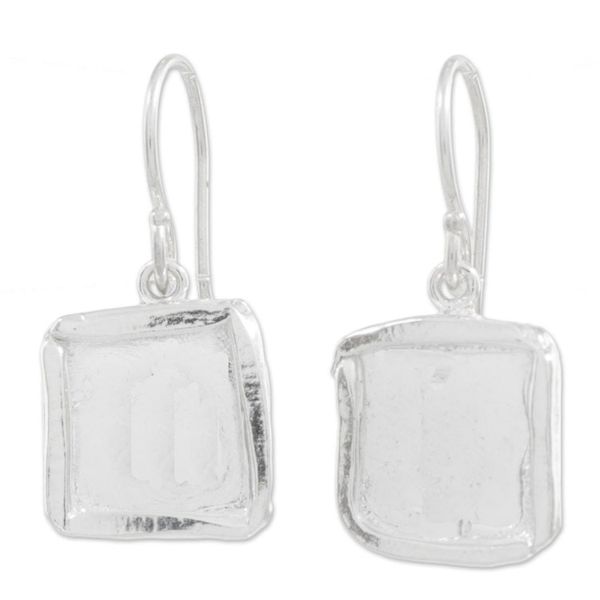 Alternate image for Fine Silver Dangle Earrings with Combination Finish Shimmering Squares