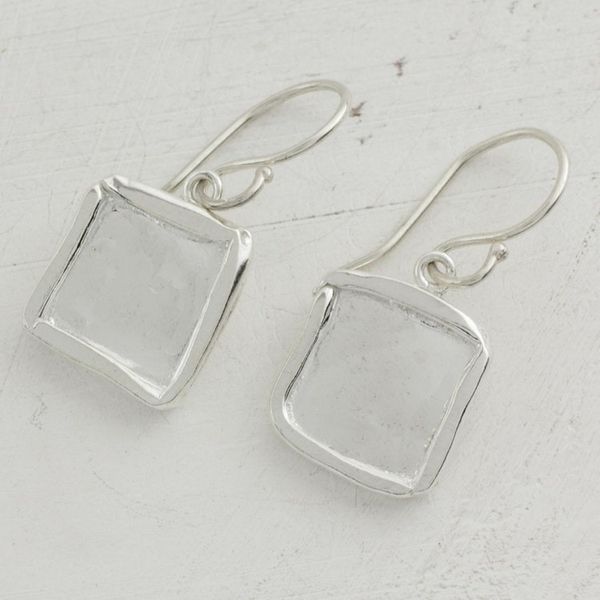 Alternate image for Fine Silver Dangle Earrings with Combination Finish Shimmering Squares