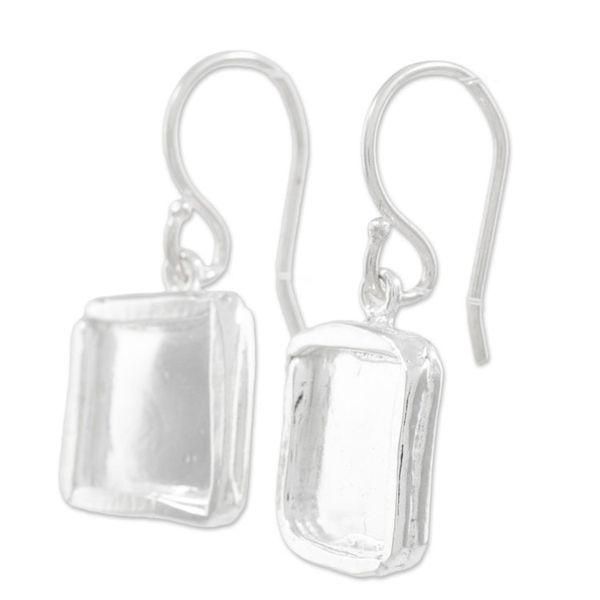 Alternate image for Fine Silver Dangle Earrings with Combination Finish Shimmering Squares