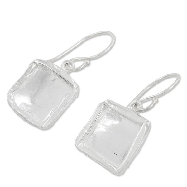 Alternate image for Fine Silver Dangle Earrings with Combination Finish Shimmering Squares