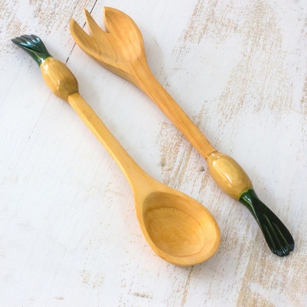 Wood Salad Serving Set 'Green Onion'