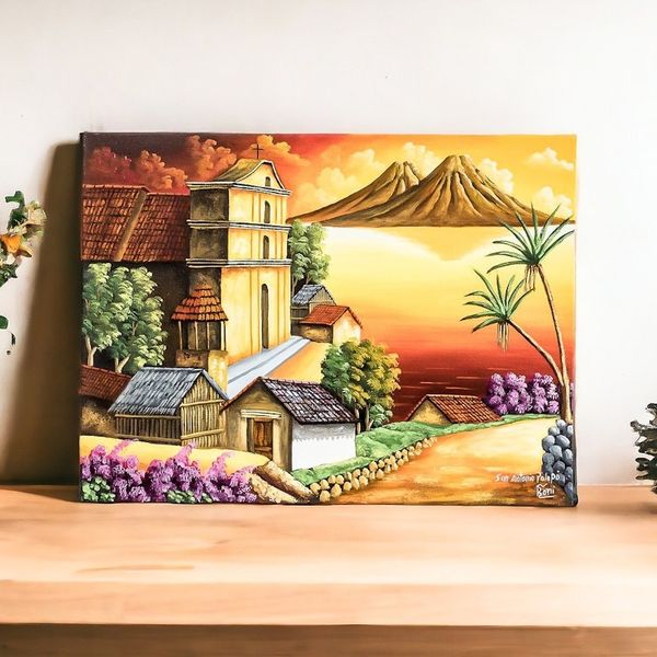Alternate image for Sunset Over Lake Atitlan Signed Painting Limited Edition San Antonio Palopo III