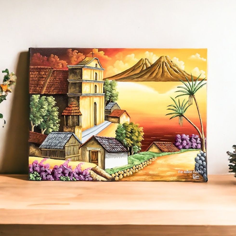 Sunset Over Lake Atitlan Signed Painting Limited Edition 'San Antonio Palopo III'
