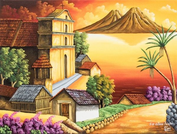 Alternate image for Sunset Over Lake Atitlan Signed Painting Limited Edition San Antonio Palopo III