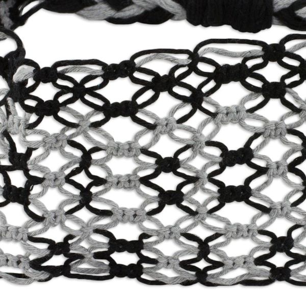 Alternate image for Handcrafted Black and Grey Stripe Cotton Macram Headband Moonlit Ripples