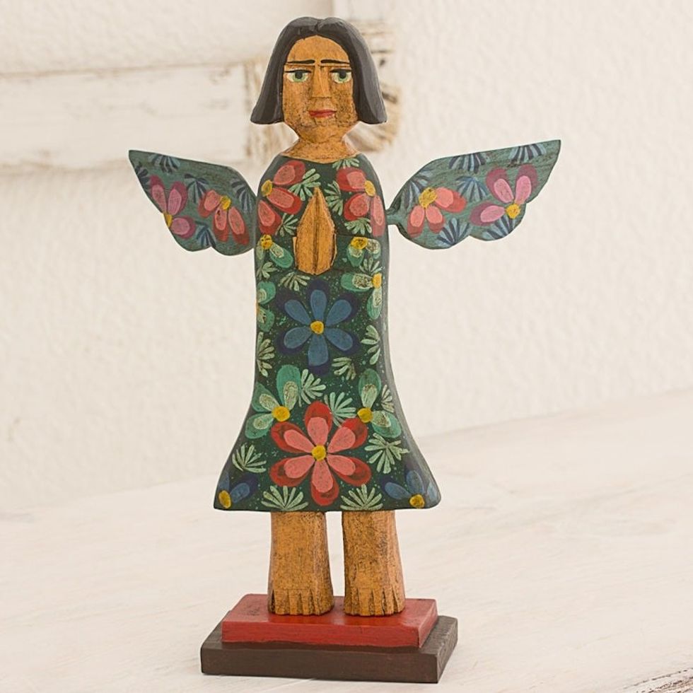 Artisan Crafted Antique-Style Angel Sculpture in Pinewood 'Angel of Harmony'