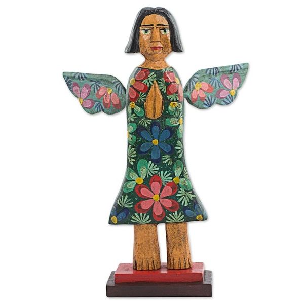 Alternate image for Artisan Crafted Antique-Style Angel Sculpture in Pinewood Angel of Harmony