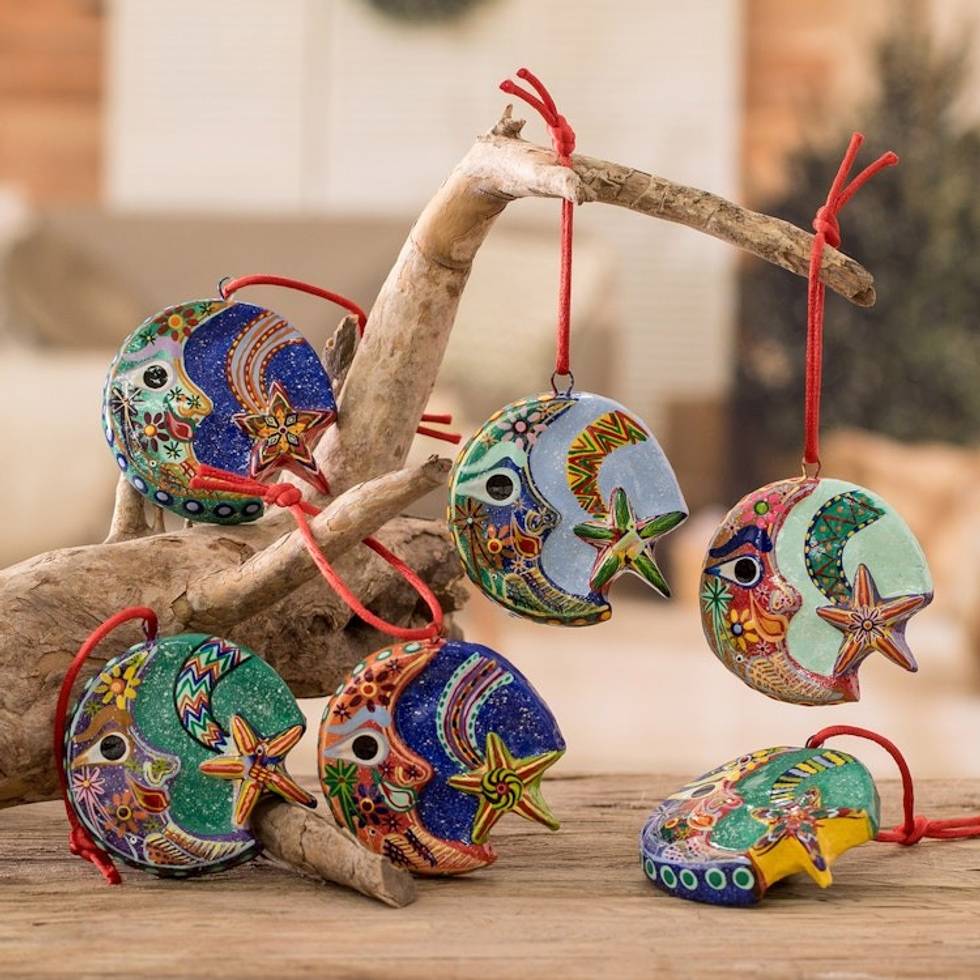 Ceramic ornaments Set of 6 'Festive Night'