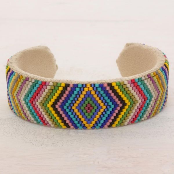 Alternate image for Glass Beaded Cuff Bracelet Rhombus Motif from El Salvador Suns Path