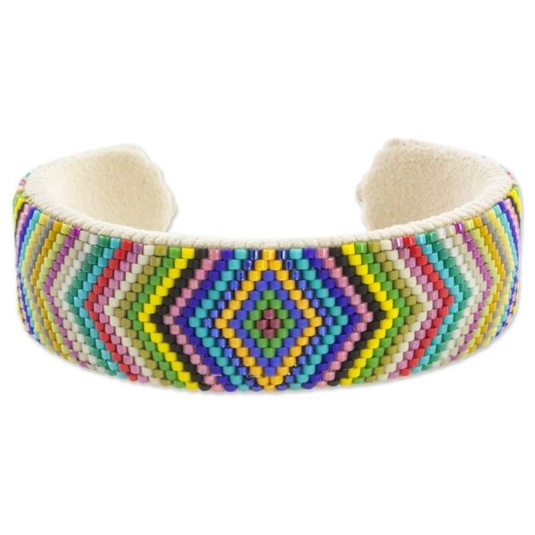 Alternate image for Glass Beaded Cuff Bracelet Rhombus Motif from El Salvador Suns Path