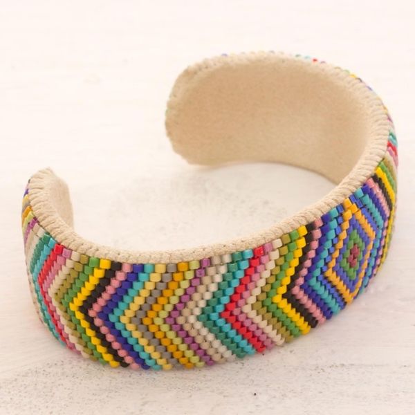 Alternate image for Glass Beaded Cuff Bracelet Rhombus Motif from El Salvador Suns Path