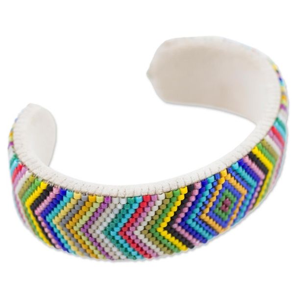Alternate image for Glass Beaded Cuff Bracelet Rhombus Motif from El Salvador Suns Path