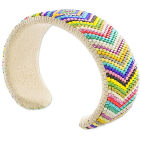 Alternate image for Glass Beaded Cuff Bracelet Rhombus Motif from El Salvador Suns Path