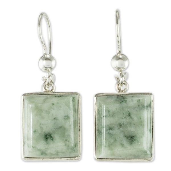 Alternate image for Unique Central American Sterling Silver Dangle Jade Earrings Maya Treasure