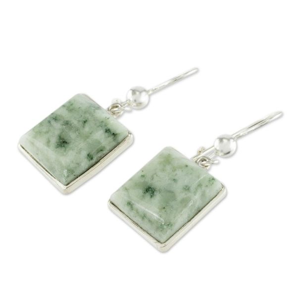 Alternate image for Unique Central American Sterling Silver Dangle Jade Earrings Maya Treasure