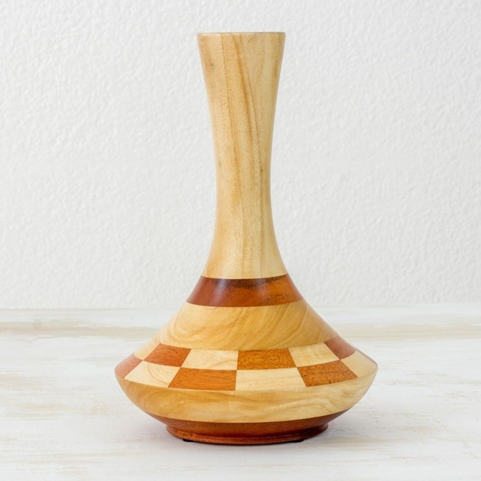 Artisan Crafted Mahogany and Cedar Decorative Wood Vase 'Natural Aesthetics'