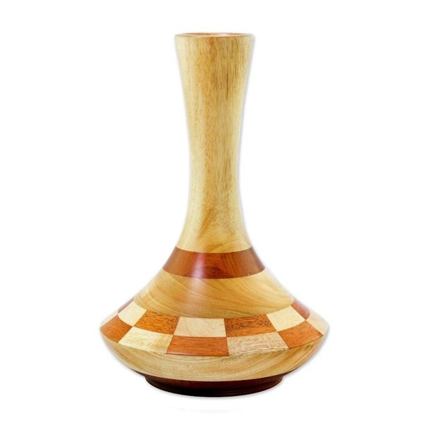 Alternate image for Artisan Crafted Mahogany and Cedar Decorative Wood Vase Natural Aesthetics
