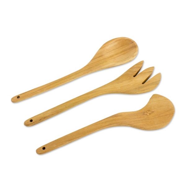 Alternate image for Handcrafted Teak Wood Serving Utensils Set of 3 Gourmet