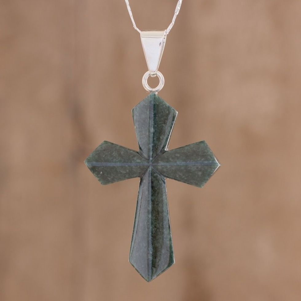 Jade Cross Necklace in Dark Green from Guatemala 'Dark Green Sacrifice of Love'