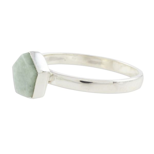 Alternate image for Pale Green Jade Pentagon and Sterling Silver Cocktail Ring Striking in Pale Green