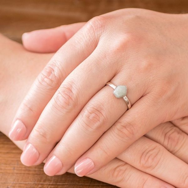 Alternate image for Pale Green Jade Pentagon and Sterling Silver Cocktail Ring Striking in Pale Green