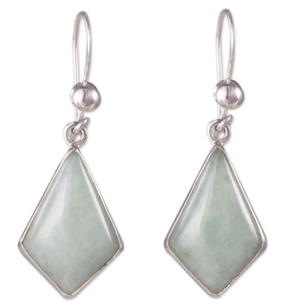 Alternate image for Very Light Green Jade in Sterling Silver Geometric Earrings Jungle Pyramids