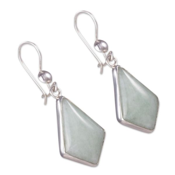Alternate image for Very Light Green Jade in Sterling Silver Geometric Earrings Jungle Pyramids