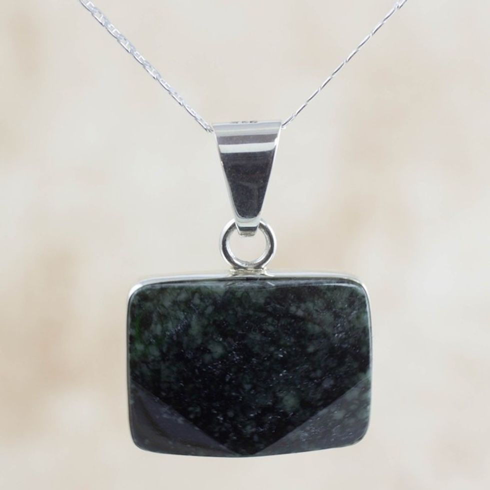 Dark Green Jade and Sterling Silver Handcrafted Necklace 'Tikal Toucan'