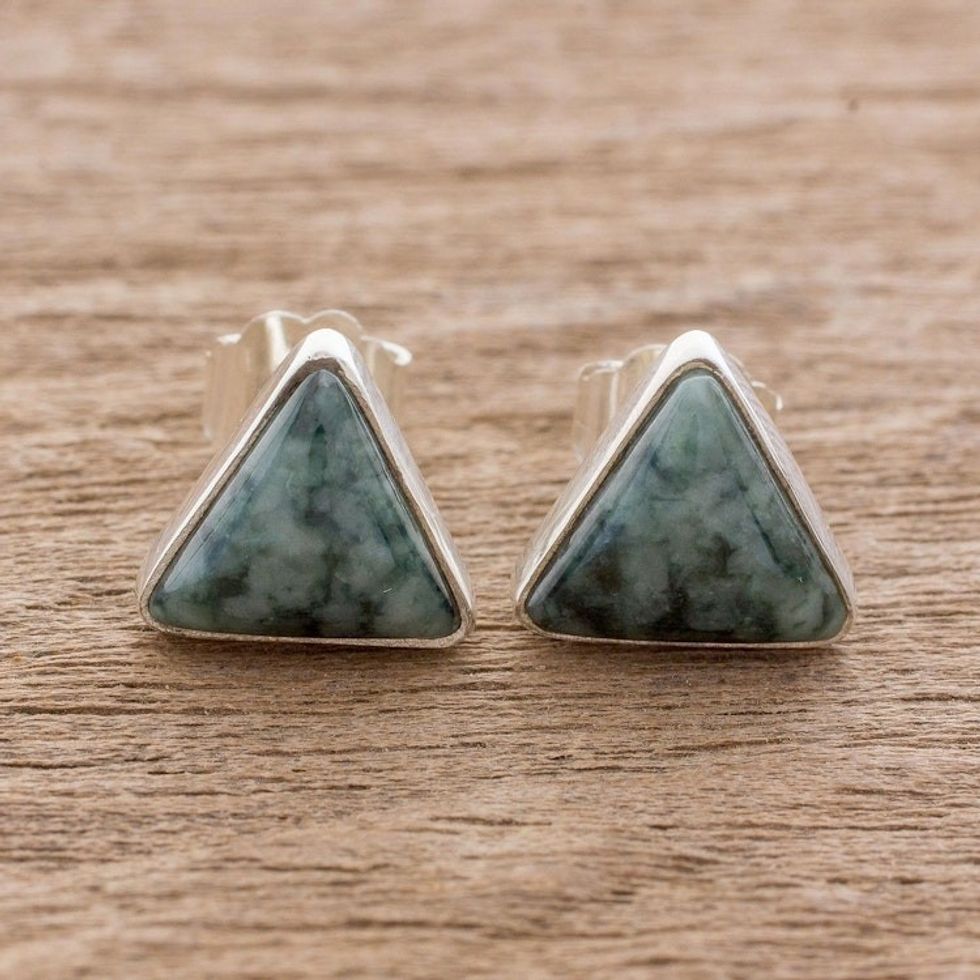 Jade and Sterling Silver Triangle Stud Earrings 'Triangle Perfection'