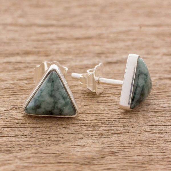 Alternate image for Jade and Sterling Silver Triangle Stud Earrings Triangle Perfection