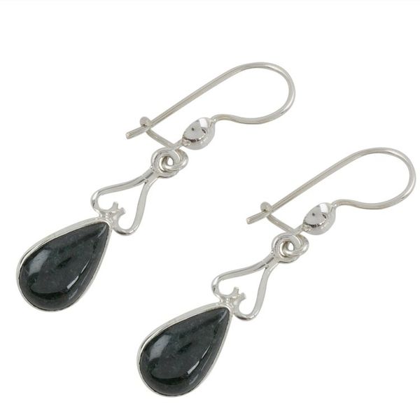 Alternate image for Jade and Sterling Silver Dangle Earrings from Guatemala Marvelous Drop in Dark Green