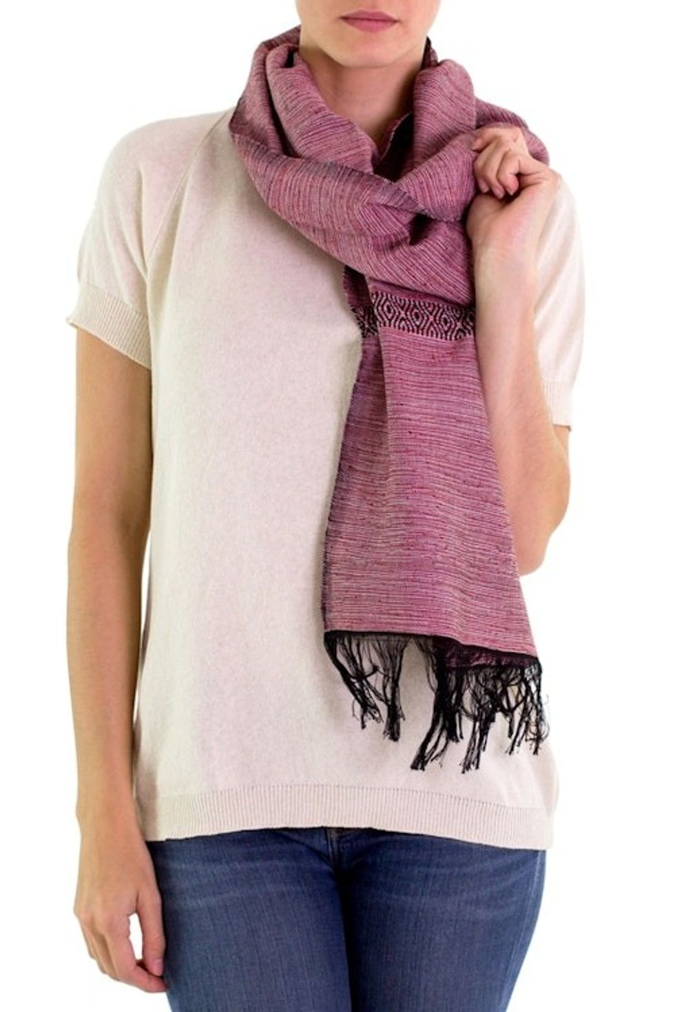 Cotton Scarf in Red White and Black Hand Woven in Guatemala 'Mesmerizing Crimson'