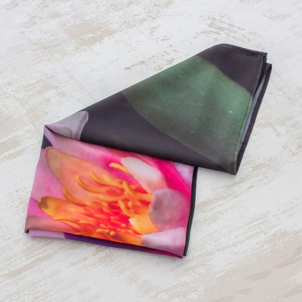 Printed Handkerchief with Floral Design from Costa Rica 'Beauty and Purity'