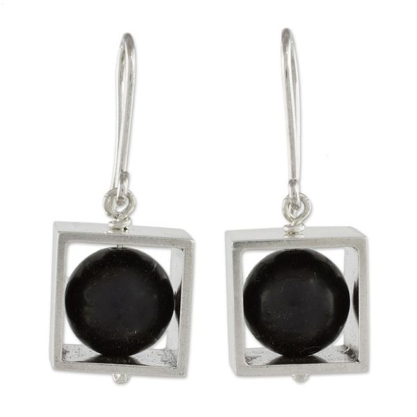 Alternate image for Square Sterling Silver Frame with Onyx Orb Dangle Earrings Frames