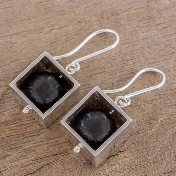 Alternate image for Square Sterling Silver Frame with Onyx Orb Dangle Earrings Frames