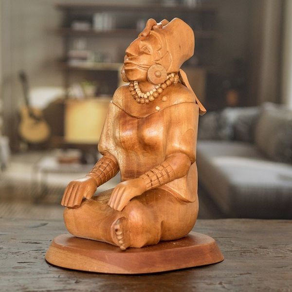 Alternate image for Mayan Jaina-Style Wood Sculpture of a Woman from Guatemala Mayan Noblewoman