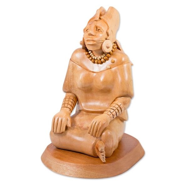 Alternate image for Mayan Jaina-Style Wood Sculpture of a Woman from Guatemala Mayan Noblewoman