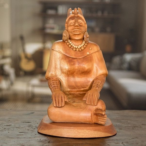 Alternate image for Mayan Jaina-Style Wood Sculpture of a Woman from Guatemala Mayan Noblewoman