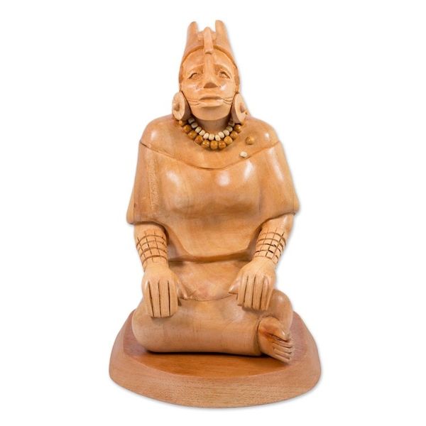 Alternate image for Mayan Jaina-Style Wood Sculpture of a Woman from Guatemala Mayan Noblewoman