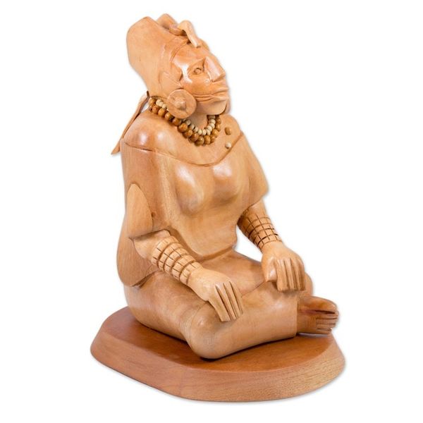 Alternate image for Mayan Jaina-Style Wood Sculpture of a Woman from Guatemala Mayan Noblewoman