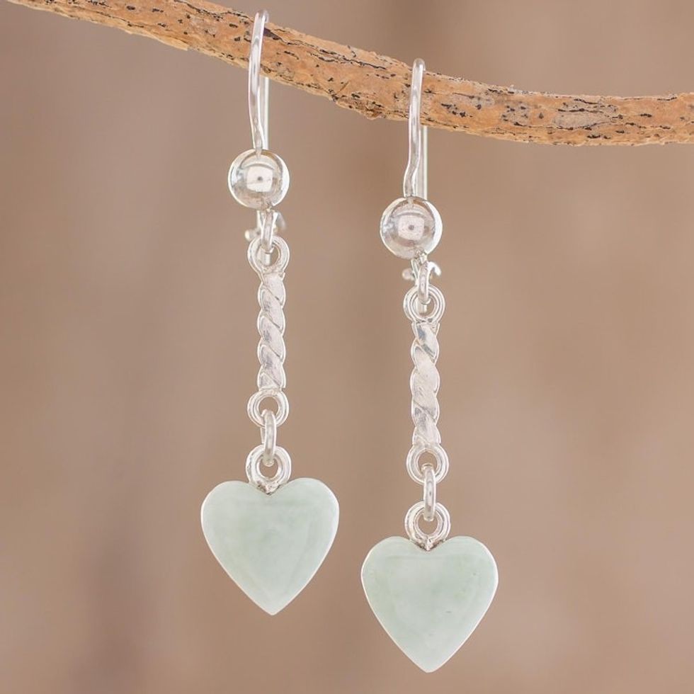Heart-Shaped Apple Green Earrings from Guatemala 'Apple Green Spirals of Love'