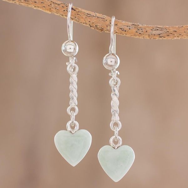 Alternate image for Heart-Shaped Apple Green Earrings from Guatemala Apple Green Spirals of Love