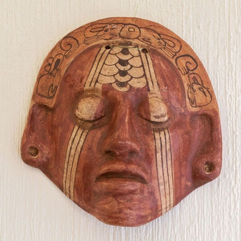 Hand Painted Ceramic Wall Mask 'Maya Nobleman'