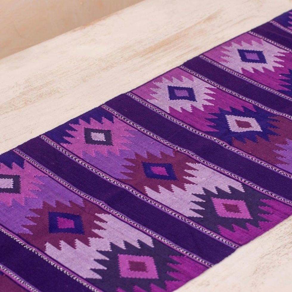 Maya Handwoven Purple Cotton Table Runner from Guatemala 'Purple Sky'