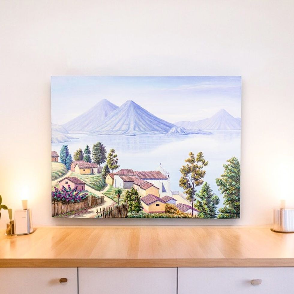 Signed Landscape Painting from Guatemala 'San Antonio Palopo'