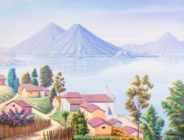 Alternate image for Signed Landscape Painting from Guatemala San Antonio Palopo