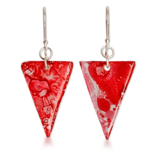 Alternate image for Pink Triangular Recycled CD Dangle Earrings from Guatemala Pink Triangles