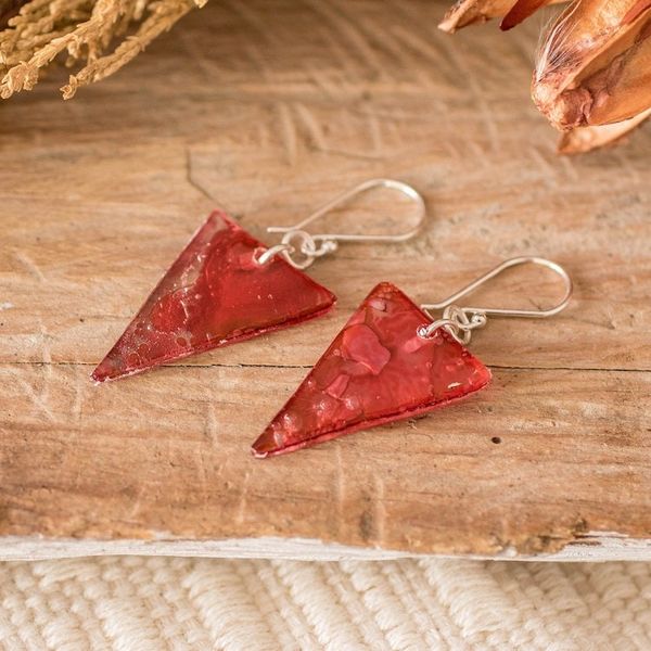 Alternate image for Pink Triangular Recycled CD Dangle Earrings from Guatemala Pink Triangles