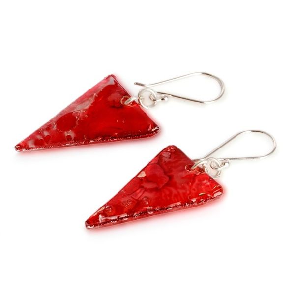 Alternate image for Pink Triangular Recycled CD Dangle Earrings from Guatemala Pink Triangles