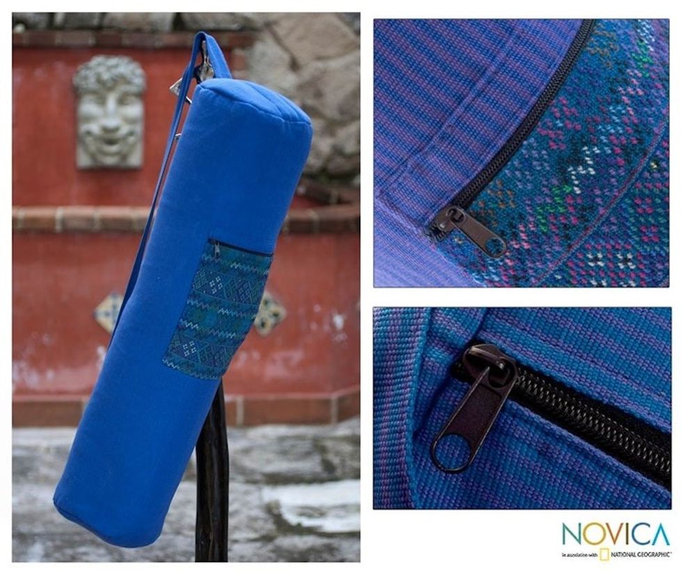 Fair Trade Embroidered Yoga Bag 'Blue Huipil'
